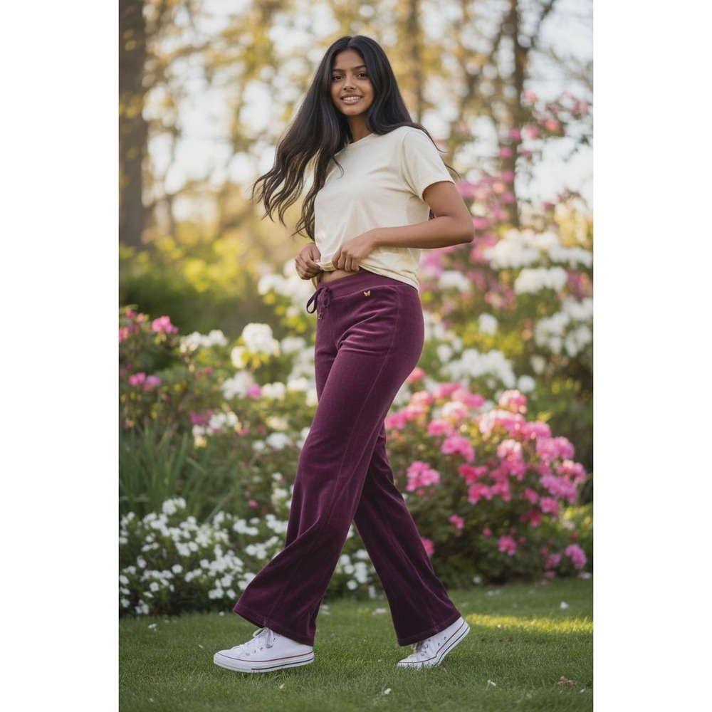 Aeropostale Women's S Purple Velour Wide Leg Drawstring Sweatpants Lounge Y2K